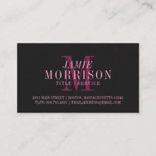 Elegant Matte Black Pink Monogram Professional Business Card