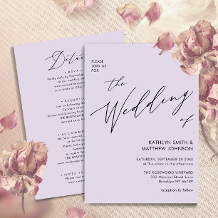 Elegant Mauve All In One Modern Script Wedding Invitation