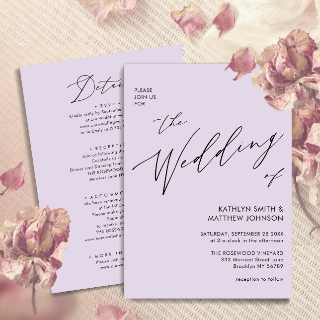 Elegant Mauve All In One Modern Script Wedding Invitation (Creator Uploaded)