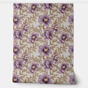 Elegant mauve and gold flowers spring floral wallpaper