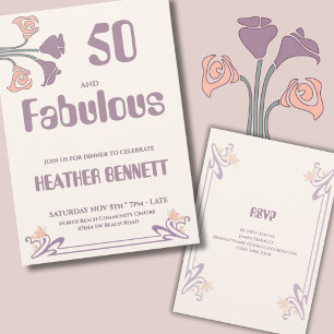 Elegant Mauve Art Nouveau Fabulous 50 Birthday Invitation
