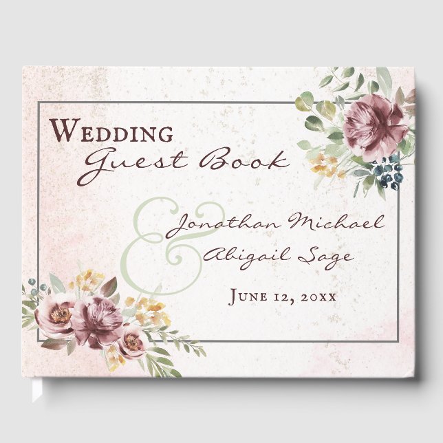 Elegant Mauve Blush Pink Floral Christian Wedding Guest Book (Front)