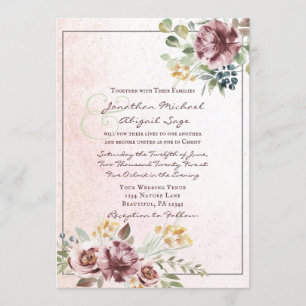 Elegant Mauve Blush Pink Floral Christian Wedding Invitation