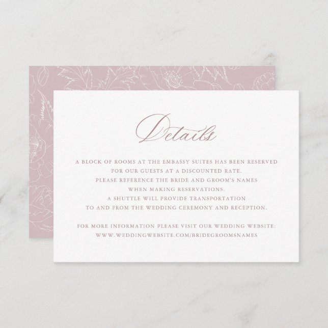 Elegant Mauve Blush Script Wedding Details Insert  Invitation (Front/Back)