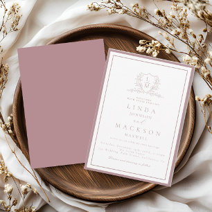 Elegant Mauve & botanical crest monogram wedding Invitation