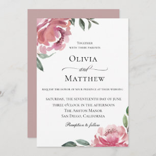 Elegant Mauve Botanical Wedding Invitation