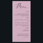 Elegant Mauve, Calligraphy Wedding / Reception Menu<br><div class="desc">Elegant mauve wedding or dinner reception Menu card. Contemporary, simple and elegant design with beautiful modern hand written calligraphy. Front and back background colour in mauve lilac tone. Ability to change both front and / or back background colour by selecting "customise further". Design available in a variety of colour choices....</div>