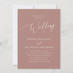 Elegant mauve classic wedding. Simple script Invitation