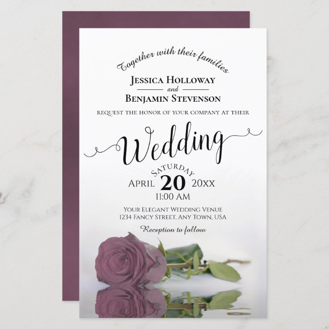 Elegant Mauve Dusty Rose BUDGET Wedding Invitation (Front/Back)