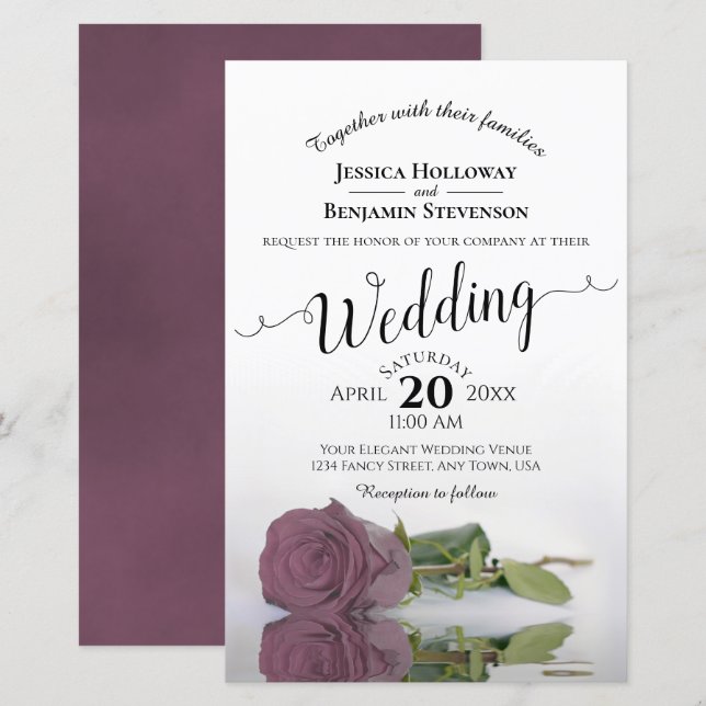Elegant Mauve Dusty Rose BUDGET Wedding Invitation (Front/Back)