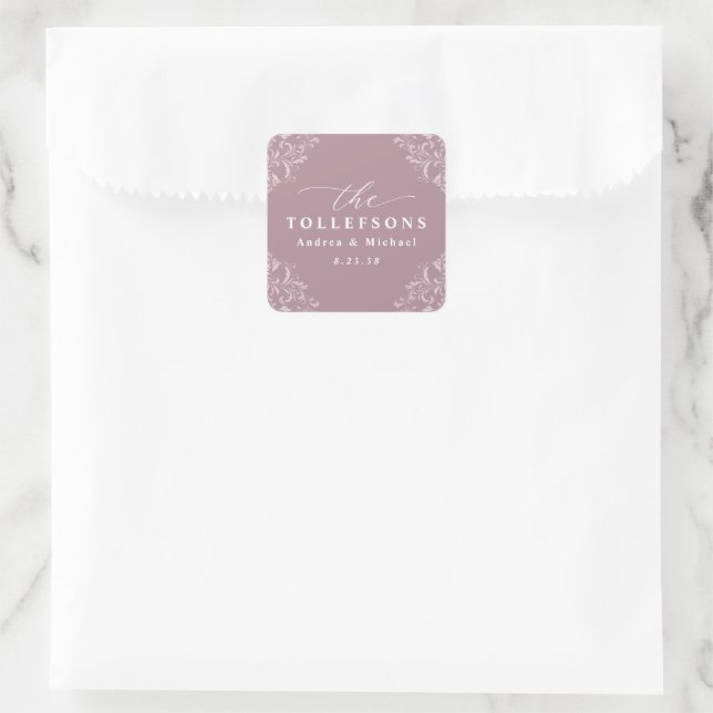 Elegant Mauve Dusty Rose Wedding Classic Square Sticker (Bag)