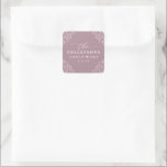 Elegant Mauve Dusty Rose Wedding Classic Square Sticker<br><div class="desc">These elegant mauve dusty rose wedding favour stickers are perfect to seal your wedding favour bags or to put on other wedding favours. They feature a vintage mauve corners design with elegant text.</div>