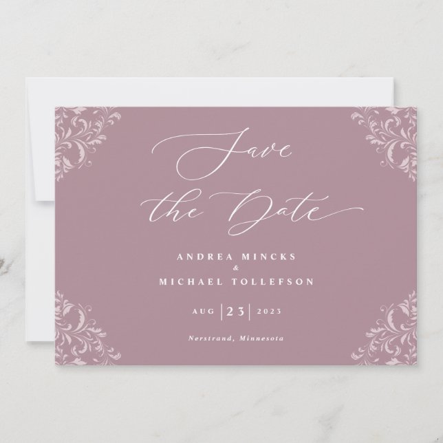 Elegant Mauve Dusty Rose Wedding Save The Date (Front)