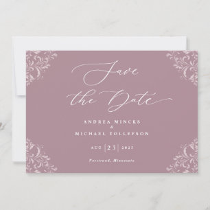 Elegant Mauve Dusty Rose Wedding Save The Date