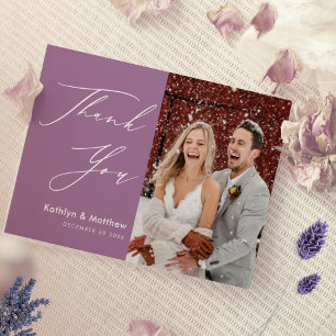 Elegant Mauve Elegant Script Modern Photo Wedding Thank You Card