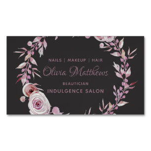 Elegant Mauve Floral Wreath Frame Feminine Magnetic Business Card