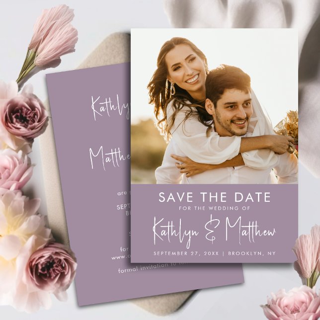 Elegant Mauve Fun Script Modern Photo Wedding Save The Date (Creator Uploaded)