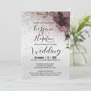 Elegant Mauve Glitter and Floral Invitation