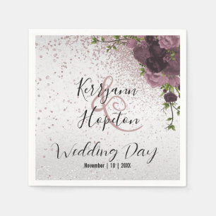 Elegant Mauve Glitter and Floral   Napkin