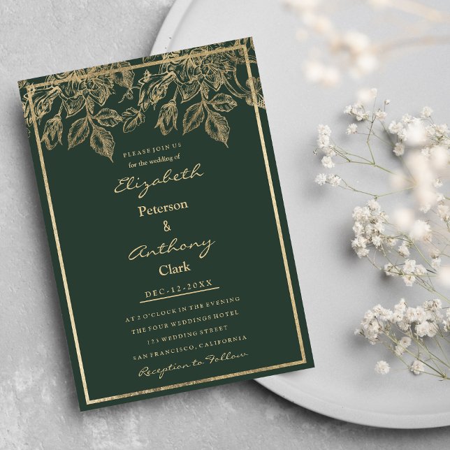 Elegant mauve green gold luxury floral Wedding Invitation (Elegant mauve green gold luxury floral Wedding Invitation )