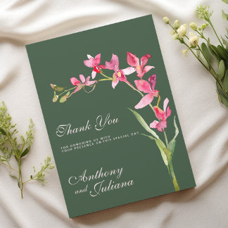 Elegant mauve green pink orchid flowers Thank You Invitation