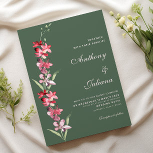 Elegant mauve green pink orchid flowers Wedding Invitation