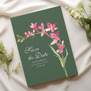 Elegant mauve green pink orchid Save the Date  Invitation