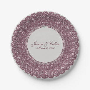 Elegant mauve & grey lace doiley custom plate