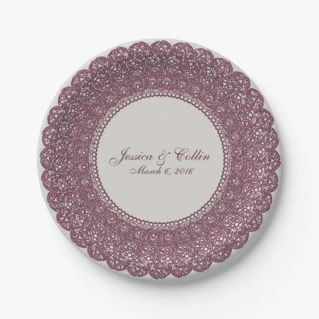 Elegant mauve & grey lace doiley custom plate (Front)