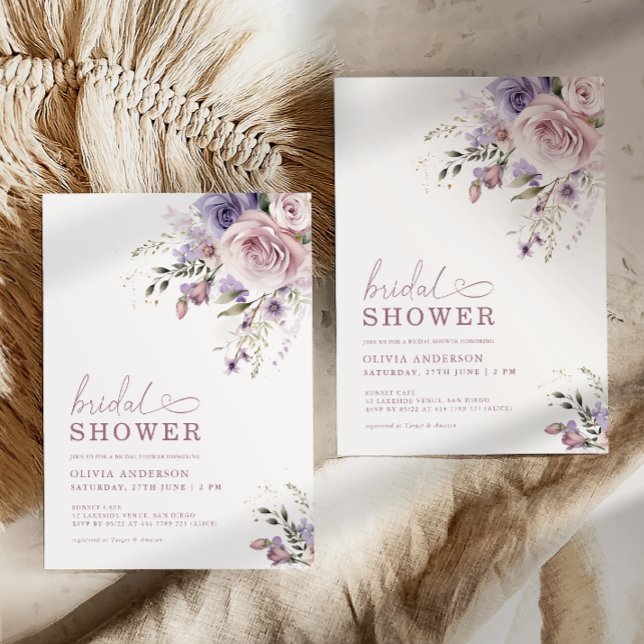 Elegant Mauve & Lavender Bridal Shower Floral  Invitation (Creator Uploaded)