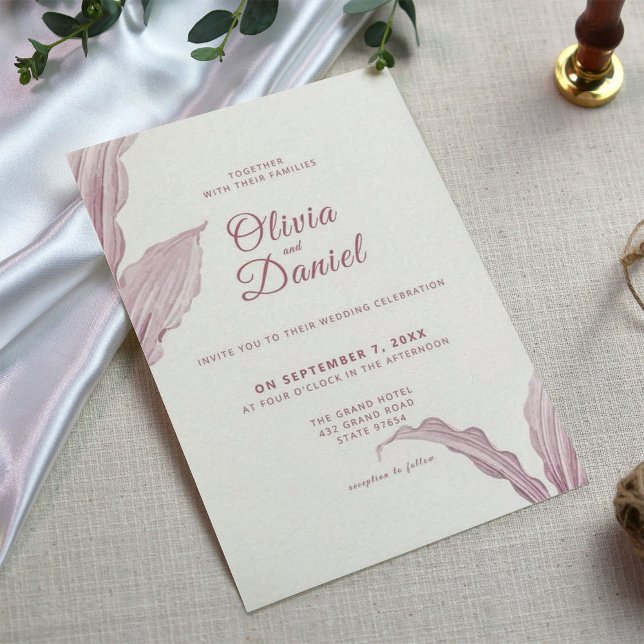 Elegant Mauve Leaf  Minimal Wedding Invitation (Creator Uploaded)
