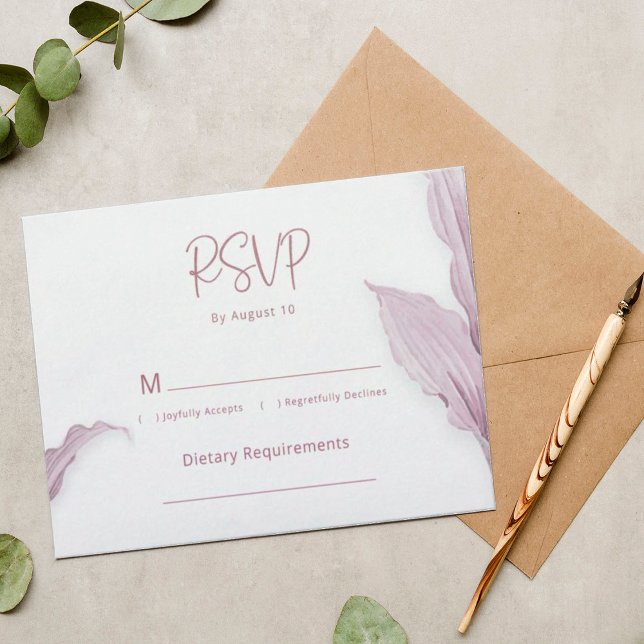 Elegant Mauve Leaf Minimal Wedding RSVP Card (Creator Uploaded)