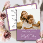 Elegant Mauve Modern Photo Wedding Save The Date Announcement Postcard<br><div class="desc">Elegant Mauve Fun Script Modern Photo Minimalist Wedding Save The Date Announcement Postcard. Let your family, friends and colleagues know that you have set a date for your wedding celebration with this elegant, stylish and modern wedding save the date invitation card. All the texts are pre-arranged for you to personalise...</div>