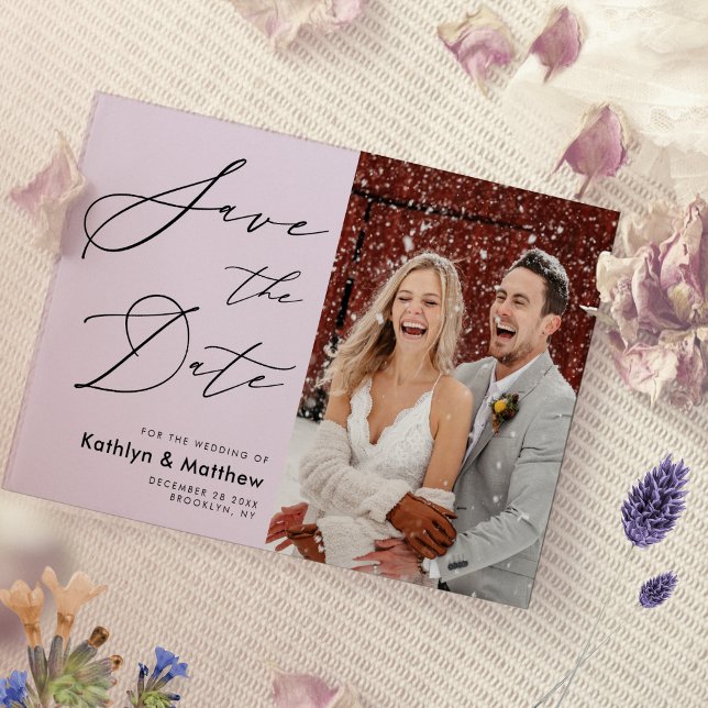 Elegant Mauve Modern Script Photo Wedding Save The Date (Creator Uploaded)