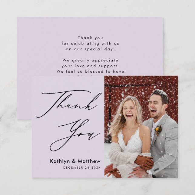 Elegant Mauve Modern Script Photo Wedding Thank You Card (Front/Back)