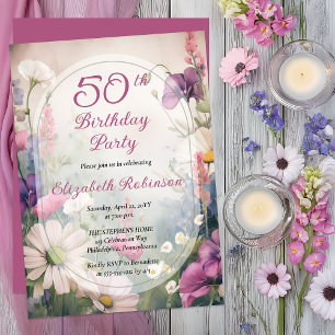 Elegant Mauve   Multi 50th Birthday Party Floral Invitation