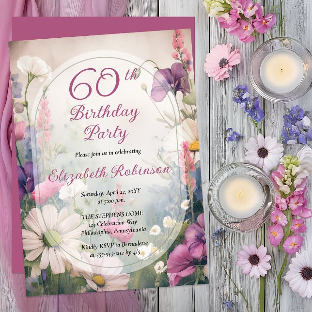 Elegant Mauve | Multi 60th Birthday Party Floral Invitation (Elegant Floral 60th Milestone Birthday | Romantic Botanical Garden Party Invitation -Print | Digital)