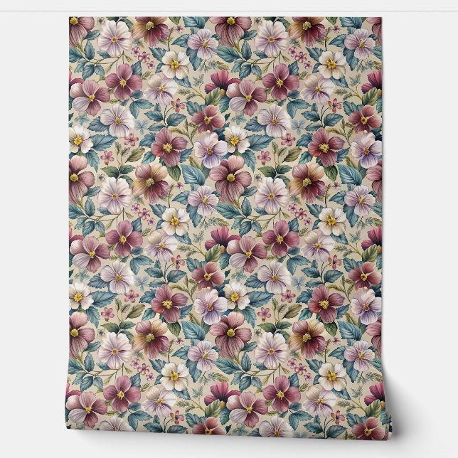 Elegant mauve pastel purple lilac burgundy violets wallpaper (Unrolling)