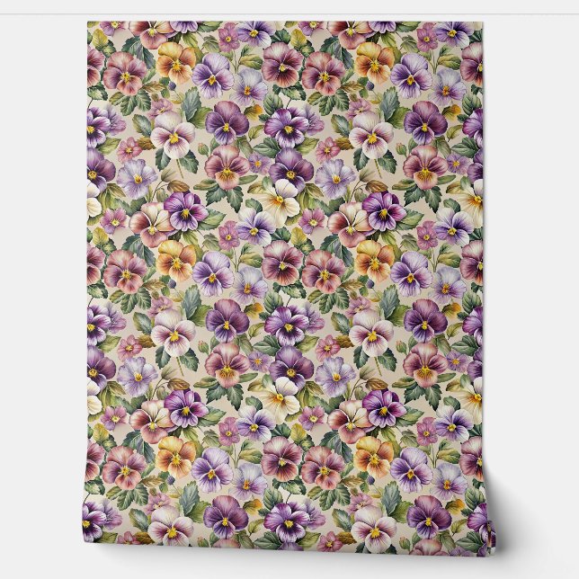 Elegant mauve pastel purple lilac yellow violets wallpaper (Unrolling)