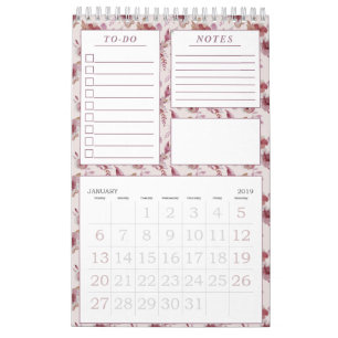 Elegant Mauve Pink Floral Pattern Monthly Planner Calendar