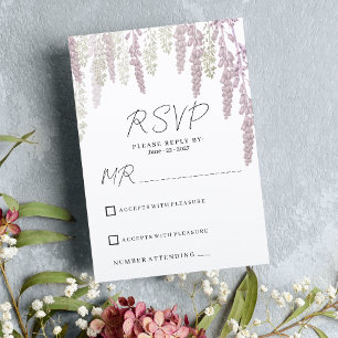 Elegant mauve pink mint green floral wedding RSVP Invitation