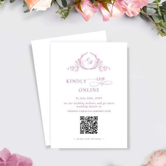 Elegant  Mauve Pink Monogram QR Code Wedding RSVP Enclosure Card (Creator Uploaded)