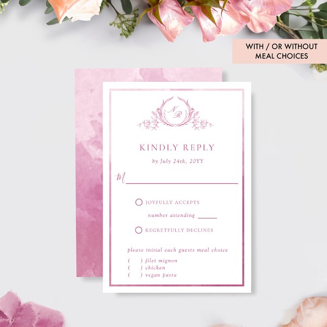 Elegant Mauve Pink Monogram with Watercolor RSVP (Creator Uploaded)
