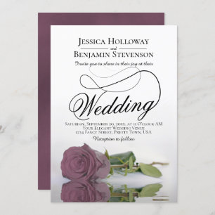 Elegant Mauve Pink Rose Classy Script Wedding Invitation