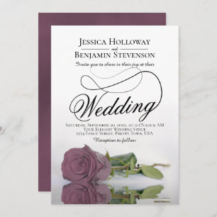 Elegant Mauve Pink Rose Classy Script Wedding Invitation