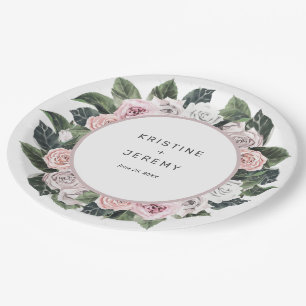 Elegant Mauve Pink Rose Floral Watercolor Wedding Paper Plate