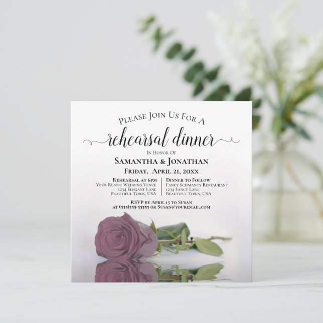 Elegant Mauve Pink Rose Wedding Rehearsal & Dinner Invitation (Standing Front)