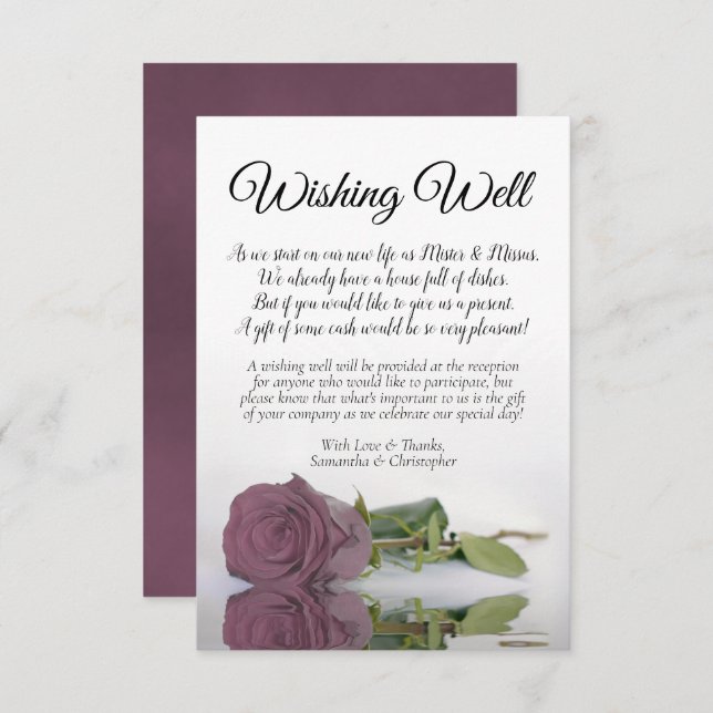 Elegant Mauve Pink Rose Wedding Wishing Well Poem Enclosure Card (Front/Back)