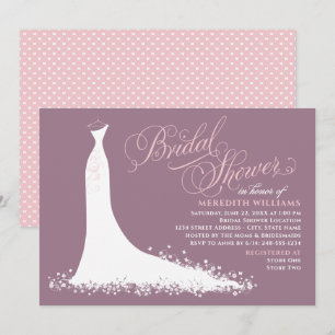 Elegant Mauve Pink Wedding Gown Bridal Shower Invitation