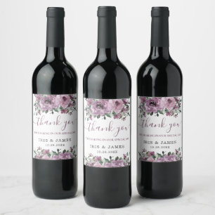 Elegant Mauve Plum Purple Floral Wedding Wine Label